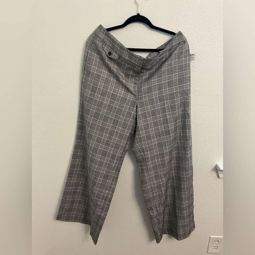 LOFT Curvy Plaid Wide Leg Pants Gray Pink Size 14 - Picture 4 of 12
